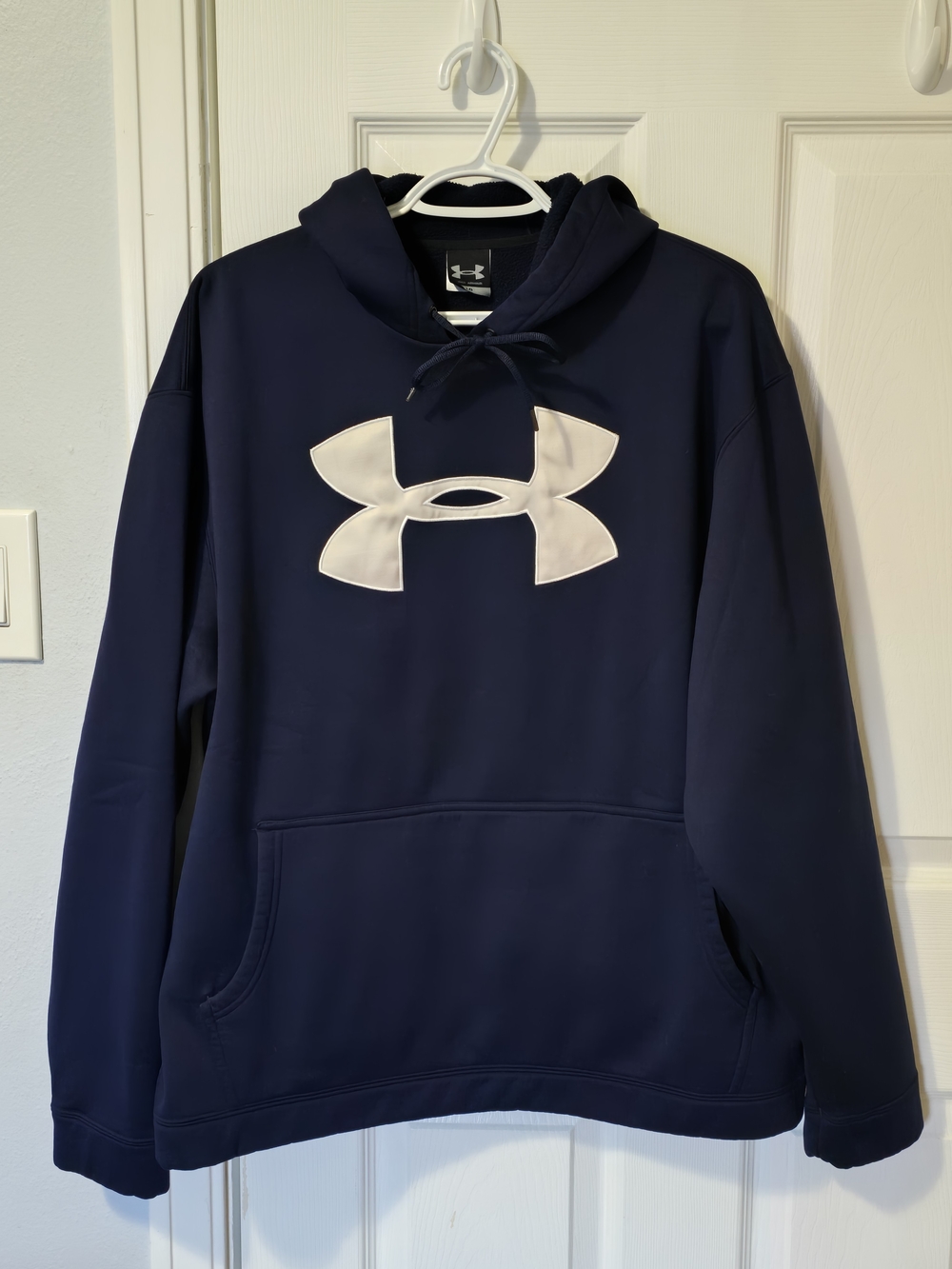 UNDER ARMOUR Men's Crewneck Hoodie, Size Large, Navy w/White Logo